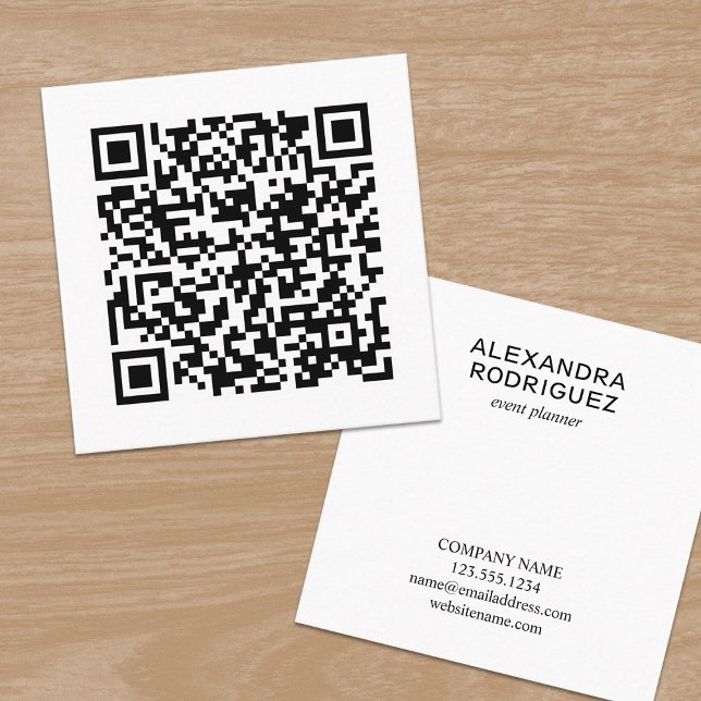 Tarjeta De Visita Cuadrada Personalizable Empresa Código QR Nombre largo Míni (QR Code Business Card, front and back, in situ)
