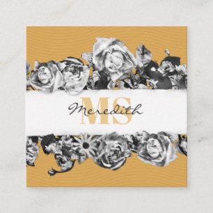 Tarjeta De Visita Cuadrada Personalizable Nombre Rosas Gold Moda Monograma Lu