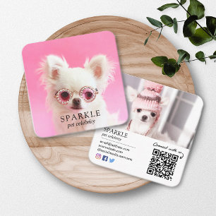 Tarjeta De Visita Cuadrada Personalizado 2 Mascota de fotografía en medios so