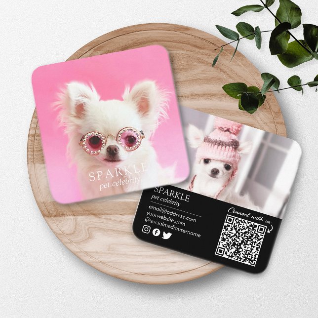Tarjeta De Visita Cuadrada Personalizado 2 Mascota de fotografía en medios so (Subido por el creador)