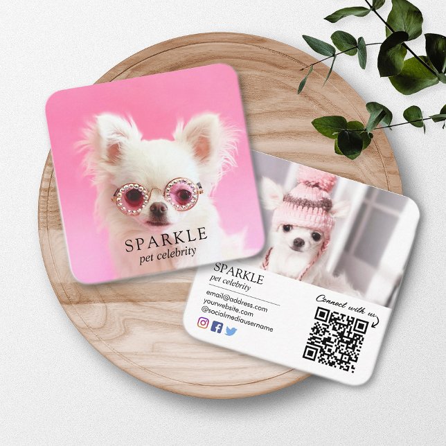 Tarjeta De Visita Cuadrada Personalizado 2 Mascota de fotografía en medios so (Subido por el creador)