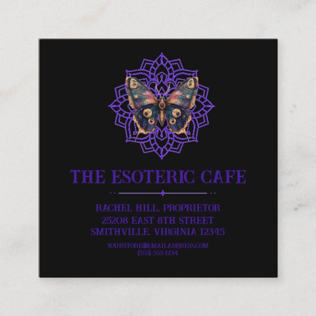 Tarjeta De Visita Cuadrada Personalizado acuarela Moth Mandala (Anverso)