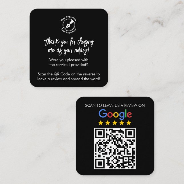 Tarjeta De Visita Cuadrada Personalizado Black Google Review QR Code Gracias  (Anverso / Reverso)