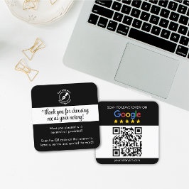Tarjeta De Visita Cuadrada Personalizado Black Google Review QR Code Gracias 