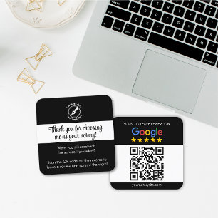 Tarjeta De Visita Cuadrada Personalizado Black Google Review QR Code Gracias