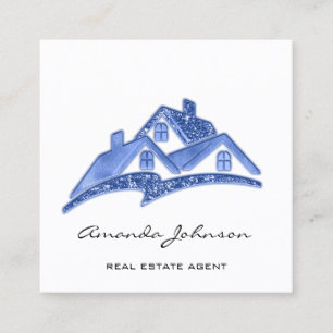 Tarjeta De Visita Cuadrada Personalizado Casa Agente Inmobiliario Blue White