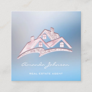 Tarjeta De Visita Cuadrada Personalizado Casa Agente Inmobiliario Casa Azul R