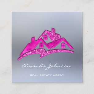 Tarjeta De Visita Cuadrada Personalizado Casa Agente Inmobiliario Rosa
