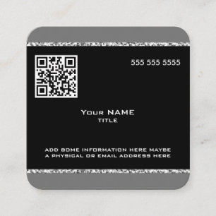 Tarjeta De Visita Cuadrada Personalizado Código QR Mármol negro y gris