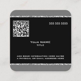 Tarjeta De Visita Cuadrada Personalizado Código QR Mármol negro y gris