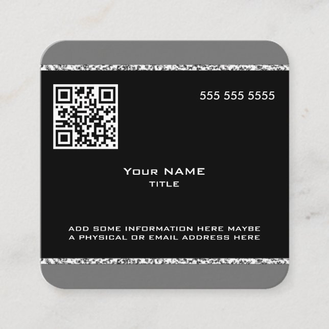 Tarjeta De Visita Cuadrada Personalizado Código QR Mármol negro y gris (Anverso)