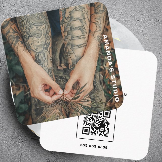 Tarjeta De Visita Cuadrada Personalizado de arte creativo foto con código QR (Subido por el creador)
