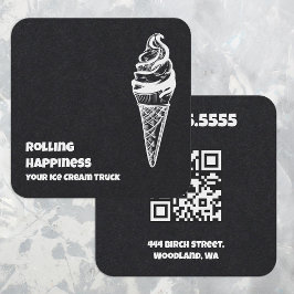 Tarjeta De Visita Cuadrada Personalizado de Camión de Helado QR