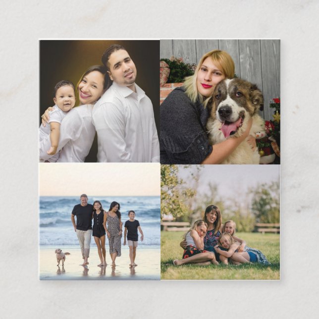 Tarjeta De Visita Cuadrada Personalizado de Collage de fotos familiar moderno (Anverso)