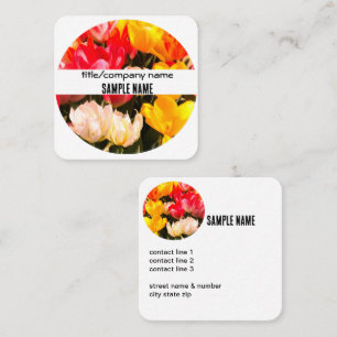 Tarjeta De Visita Cuadrada personalizado de diseño floral de tulipanes rojo y