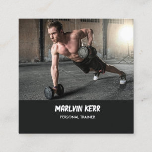 Tarjeta De Visita Cuadrada Personalizado de fotos gimnasio gris