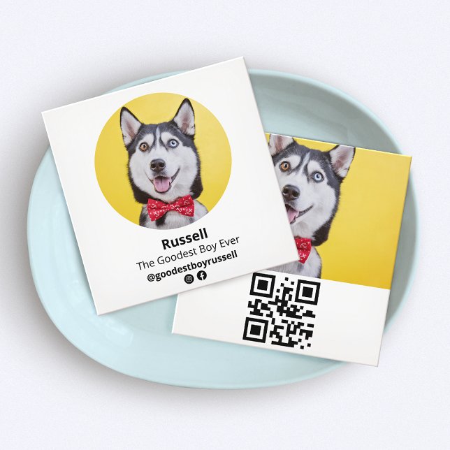 Tarjeta De Visita Cuadrada Personalizado de Influencer Perro Foto, Mascota (Subido por el creador)