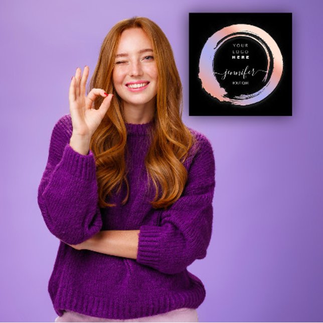 Tarjeta De Visita Cuadrada Personalizado de minimalismo violeta púrpura QR LO (Purple Violet Minimalism Custom QR LOGO SHOP Square Business Card)