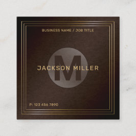 Tarjeta De Visita Cuadrada Personalizado de oro marrón moderno Monograma prof