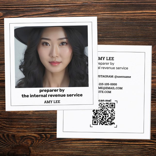 Tarjeta De Visita Cuadrada Personalizado de Preparación de Impuestos QR y Fot (Tax Preparer Custom QR & Photo Square Business Cards)
