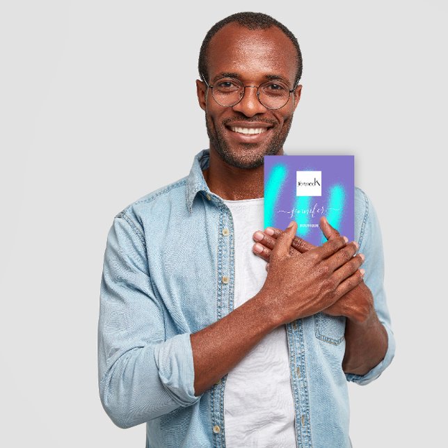 Tarjeta De Visita Cuadrada Personalizado de resumen oceánico azul púrpura QR  (Purple Blue Oceanic Abstract Custom QR LOGO Square Business Card)