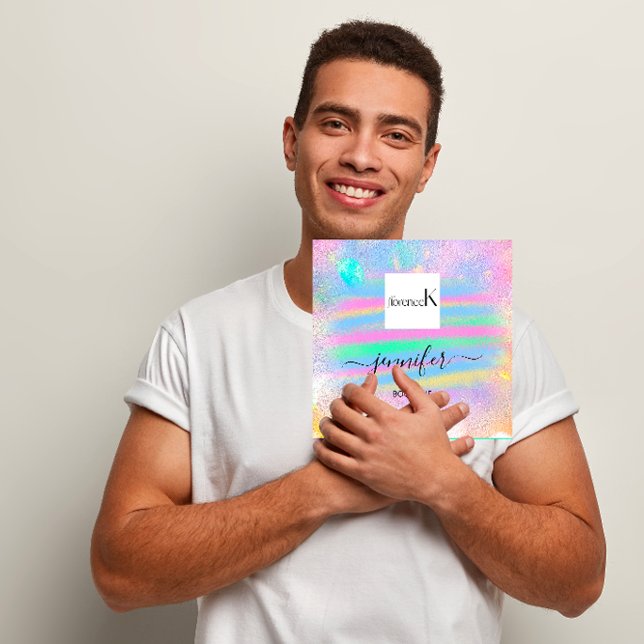 Tarjeta De Visita Cuadrada Personalizado de resumen rosado QR LOGO (Strokes Painted Pink Abstract Custom QR LOGO Square Business Card)
