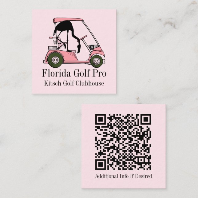 Tarjeta De Visita Cuadrada Personalizado del Golf Club Pastel Pink Flamingo (Anverso / Reverso)