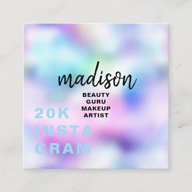 Tarjeta De Visita Cuadrada Personalizado del gurú de la belleza holográfica m (Anverso)