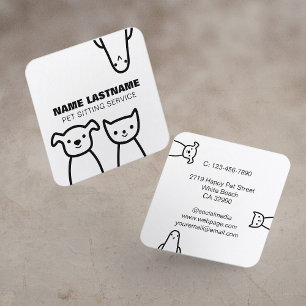 Tarjeta De Visita Cuadrada Personalizado Divertido Simple Perro Perro Gato Ma