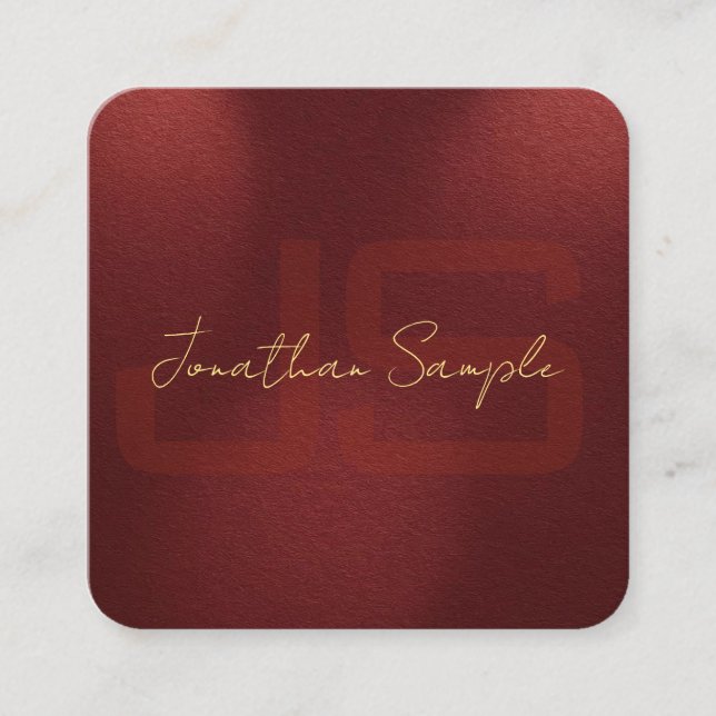 Tarjeta De Visita Cuadrada Personalizado Faux Gold Textos Elegantes Iniciales (Anverso)