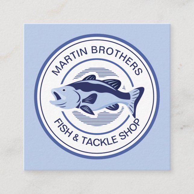 Tarjeta De Visita Cuadrada Personalizado Fish Tackle Shop Blue Bass Fisherman (Anverso)
