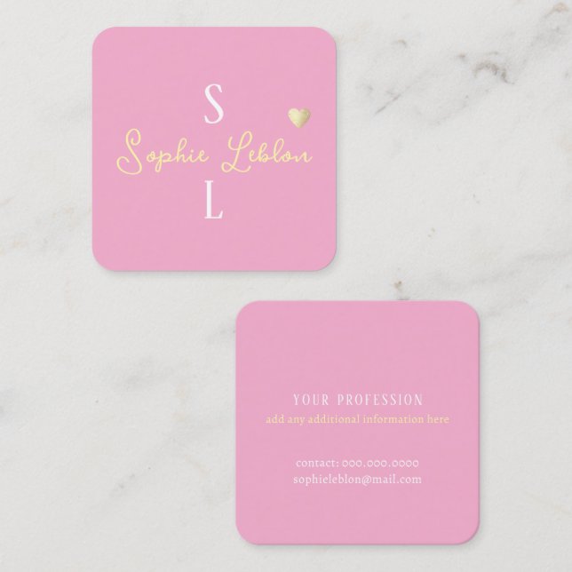Tarjeta De Visita Cuadrada Personalizado Girly Calligraphy Romántico rosa cla (Anverso / Reverso)