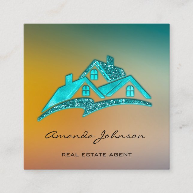 Tarjeta De Visita Cuadrada Personalizado Logotipo Casa Agente Inmobiliario Ho (Anverso)