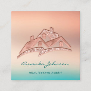 Tarjeta De Visita Cuadrada Personalizado Logotipo Casa Agente Inmobiliario Ho