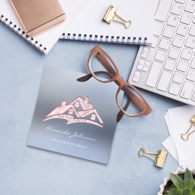 Tarjeta De Visita Cuadrada Personalizado Logotipo Casa Agente Inmobiliario Ho (Custom Logo House Real Estate Agent Home Pink VIP Square Business Card)