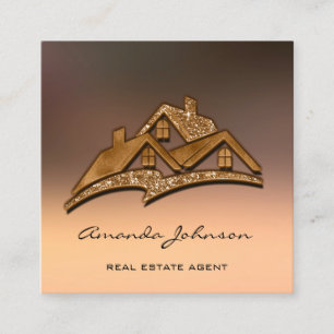 Tarjeta De Visita Cuadrada Personalizado Logotipo Casa Agente Inmobiliario Ho