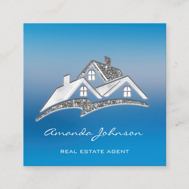 Tarjeta De Visita Cuadrada Personalizado Logotipo Casa Agente Inmobiliario Ho (Anverso)