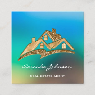 Tarjeta De Visita Cuadrada Personalizado Logotipo Casa Real Estate Agent Gold