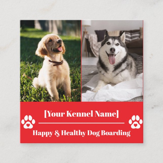 Tarjeta De Visita Cuadrada Personalizado Mascota cuadrado Kennel con papel de (Anverso)