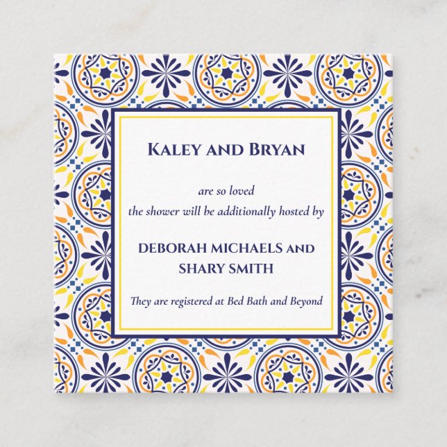 Tarjeta De Visita Cuadrada Personalizado mediterráneo V2 de tela amarilla de  (Anverso)