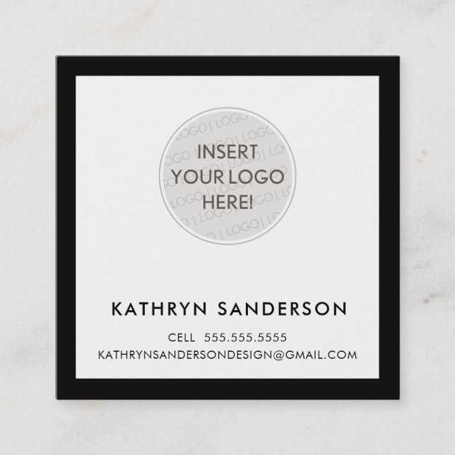 Tarjeta De Visita Cuadrada PERSONALIZADO MINIMAL LOGO moda moderna blanco neg (Anverso)
