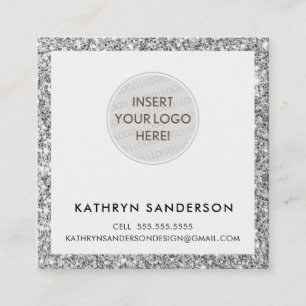 Tarjeta De Visita Cuadrada PERSONALIZADO MINIMAL LOGO purpurina de plata moda