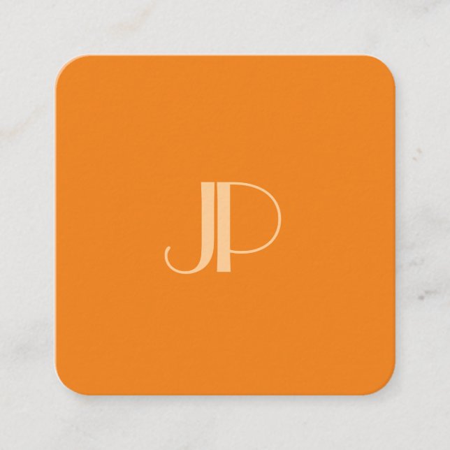Tarjeta De Visita Cuadrada Personalizado Naranja Moderno Elegante Monograma I (Anverso)