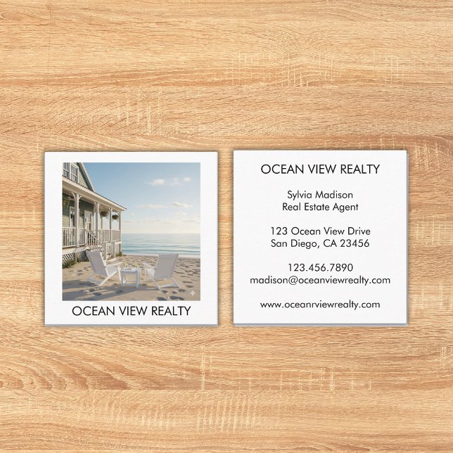 Tarjeta De Visita Cuadrada Personalizado Ocean View Photo Realty (Custom Ocean View Photo Realty Square Business Card)