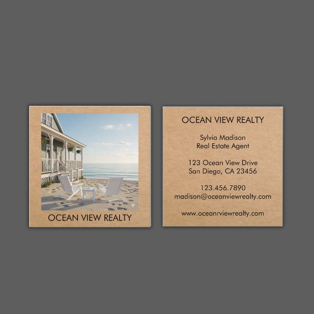 Tarjeta De Visita Cuadrada Personalizado Ocean View Photo Realty Kraft (Custom Ocean View Photo Realty Kraft Square Business Card)