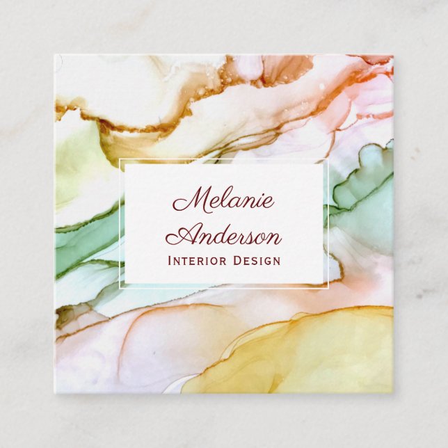 Tarjeta De Visita Cuadrada Personalizado Pastel verde crema rosa Rubor (Anverso)