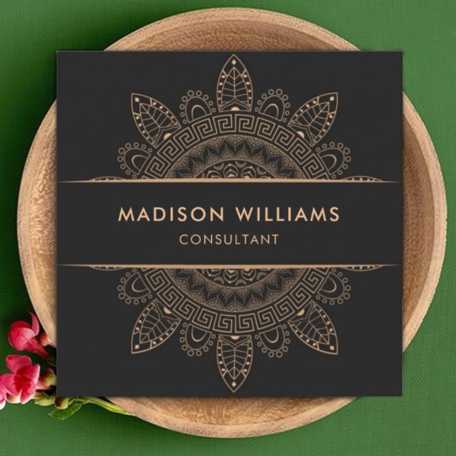 Tarjeta De Visita Cuadrada Personalizado Profesional Gris Brown Peach Pink (Custom Dark Grey Brown Pink Peach Professional Square Business Card)