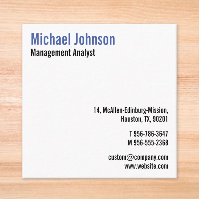 Tarjeta De Visita Cuadrada Personalizado Profesional Moderno Simple Guay Eleg (Custom Professional Modern Simple Cool Elegant Square Business Card)