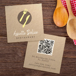 Tarjeta De Visita Cuadrada Personalizado QR Code Logo Kitchen Business & Rest