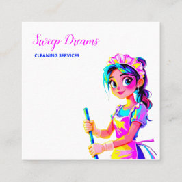 Tarjeta De Visita Cuadrada Personalizado QR Housemaid Housekeeper